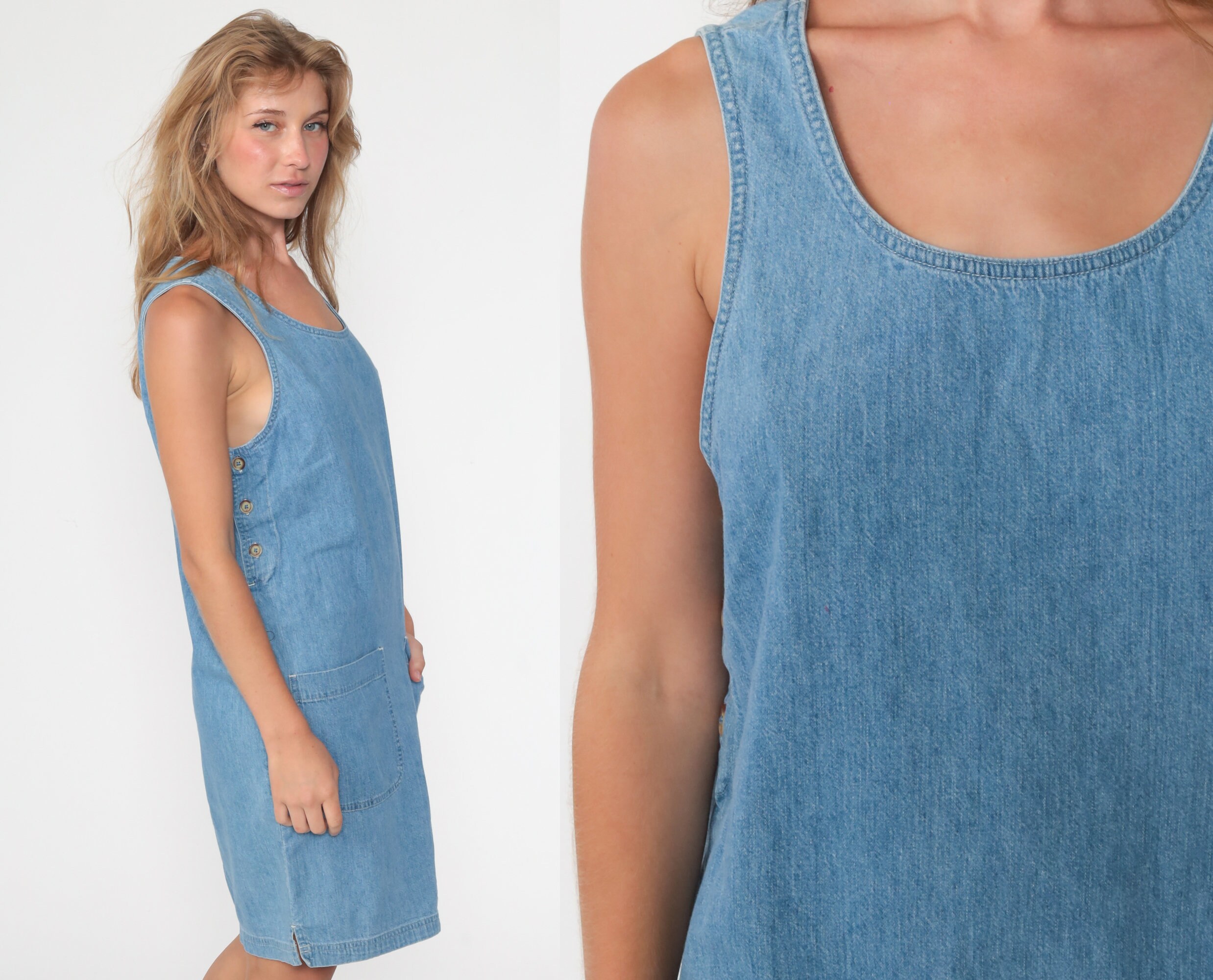 Overall Dress Eddie Bauer Denim Jumper Dress 90s Mini Jean Pinafore ...