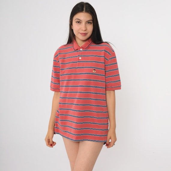 Red Striped Polo Shirt 90s Brooks Brothers Golf Preppy Cotton Classic Vintage Country Club Tennis Casual Ivy League Americana Style Medium M