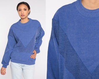 Blue Chevron Sweatshirt 90s Pullover Sweater Retro Grunge Slouchy Layered Crewneck Sweatshirt Plain Normcore Woven Vintage 1990s Mens Large