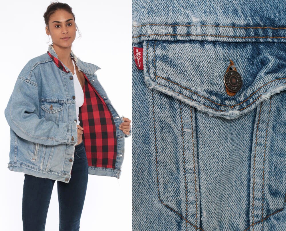 jean jacket with plaid inside