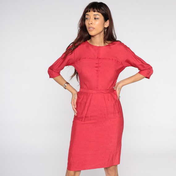 1950s Dress Red Wiggle Dress Sheath Cocktail 60s … - image 4