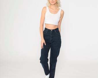 90s Black Jeans Enuf Mom Jeans Raded Slim Fit High Rise Denim Pants Tapered Retro Vintage 1990s Cotton Extra Small xs