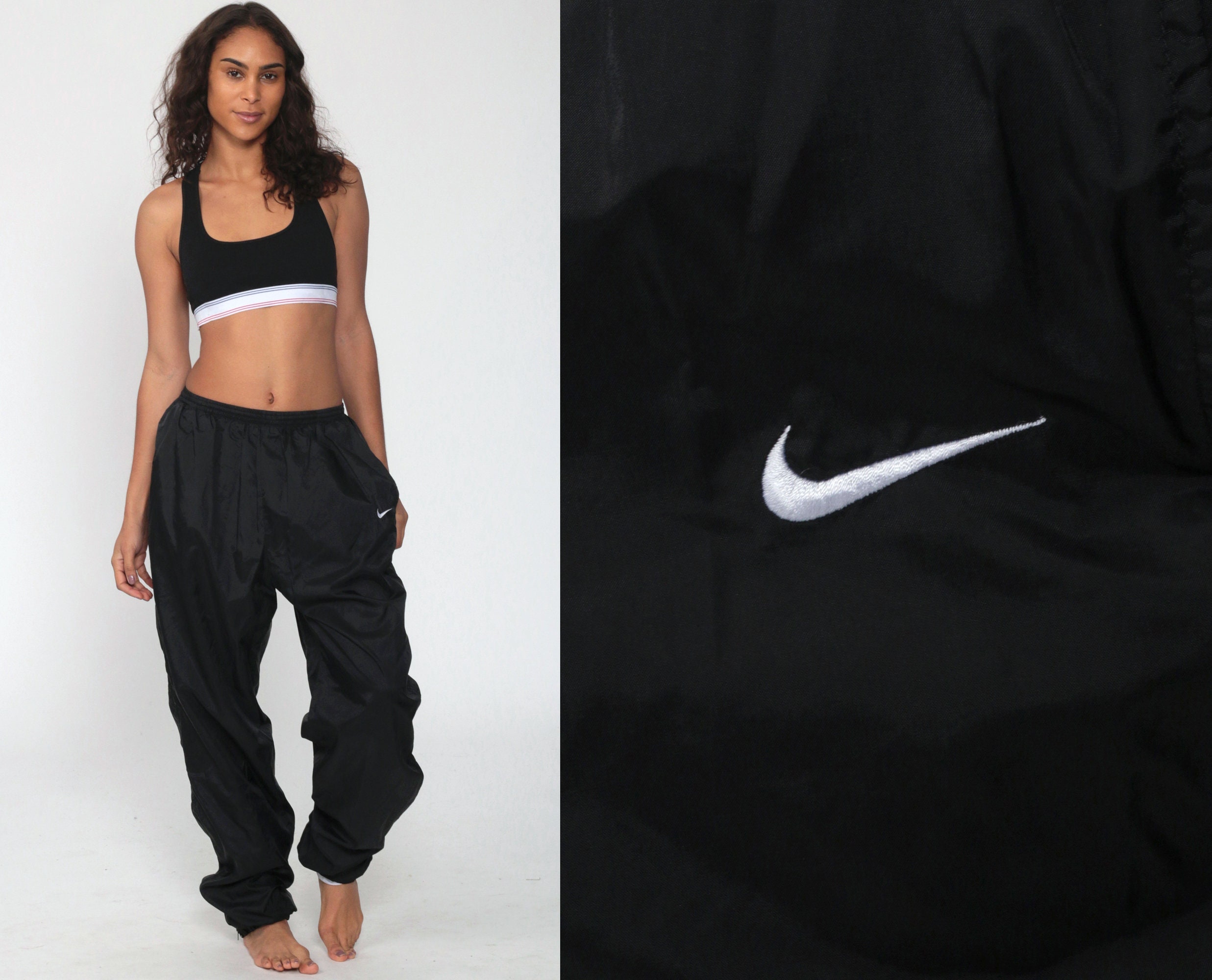 Nike Track Pants L -- 90s Black Joggers Baggy Jogging Track Suit Warm Up Suit Black Athletic