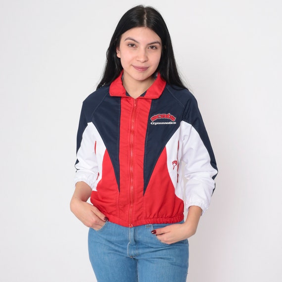 Scats Gymnastics Jacket Y2K Zip Up Windbreaker Red White Blue Color Block Track Jacket Retro Sporty Raglan Nylon Vintage 00s Extra Small xs