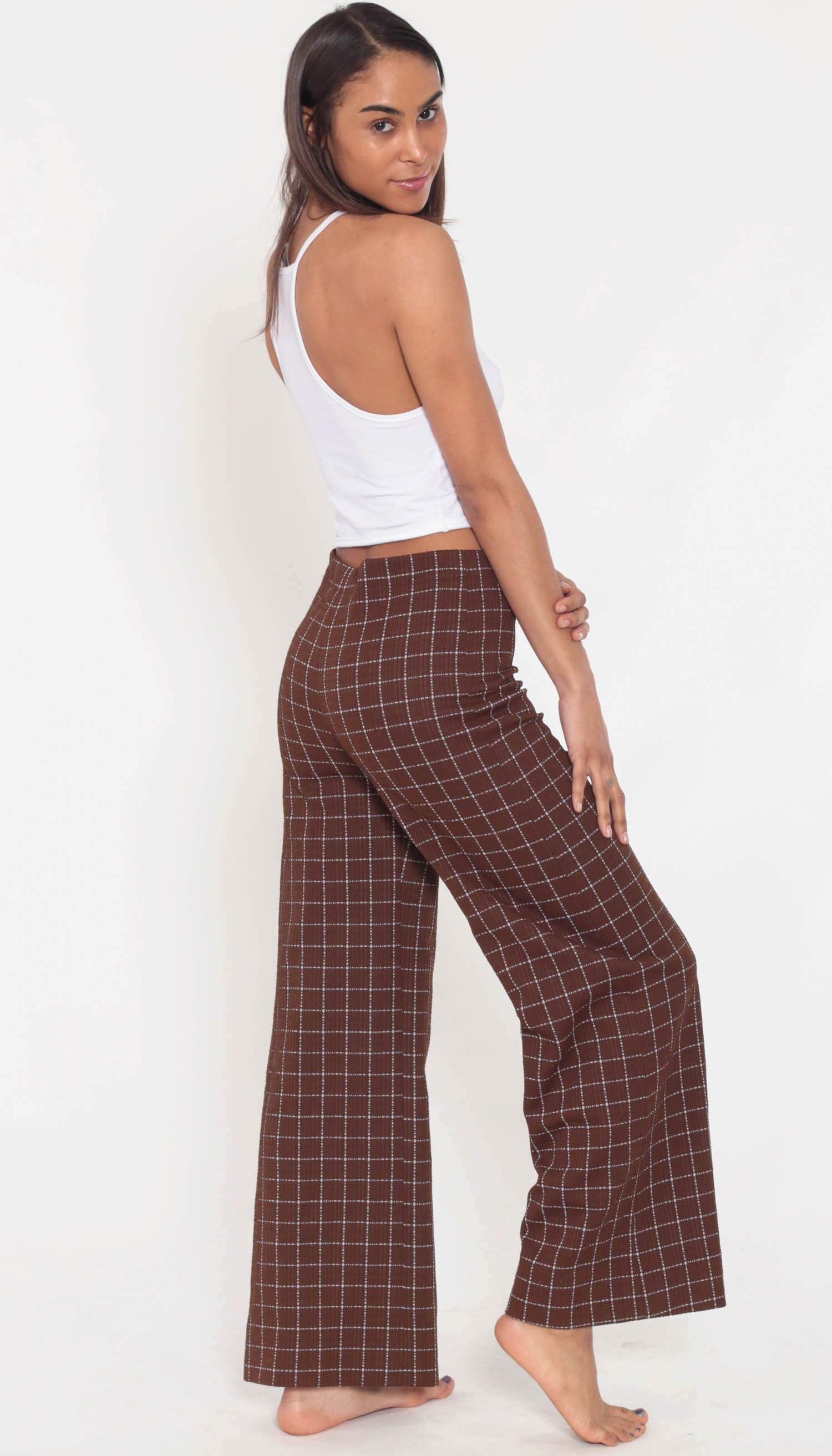 plaid flare leg pants