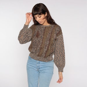 Brown Striped Sweater 80s Knit Acrylic Wool Blend Pullover Nerd Sweater Grunge Vintage Knitwear Preppy Retro 1980s Cozy Slouchy Medium M