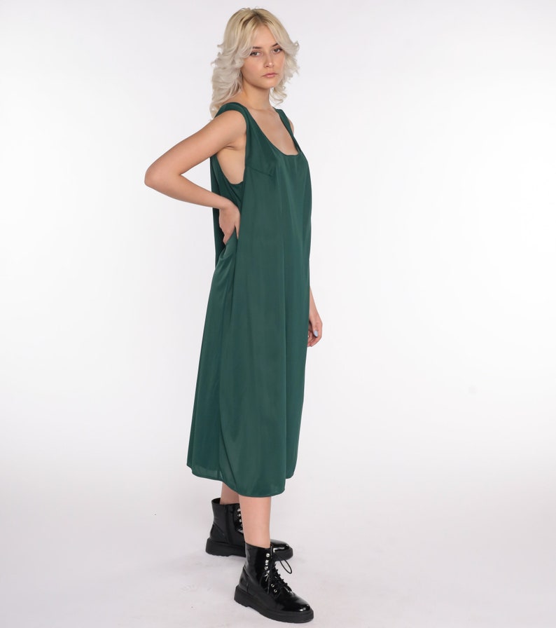 Slip Dress 80s Midi Dress Tank Dress Green Grunge Sleeveless Vintage 1980s Bohemian Retro Sheath Retro Plain Extra Large xl