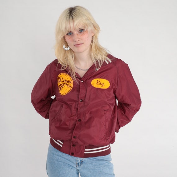 Basketball Varsity Jacket 80s Tolleson Arizona Wolverines Letterman Bomber Snap Kay Burgundy Champion Vintage 1980s Sports Uniform Medium