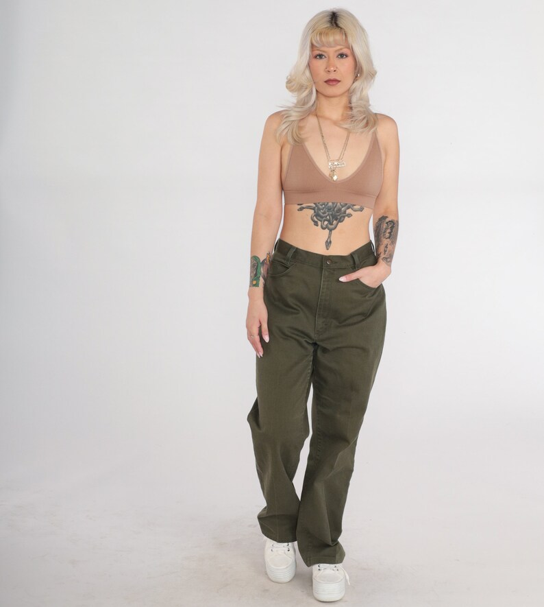 Olive Green Pants 90s Osh Kosh B'Gosh Work Pants High Waisted Rise Straight Leg Workwear Utility Basic Plain Pants Vintage 1990s Medium 30 image 2