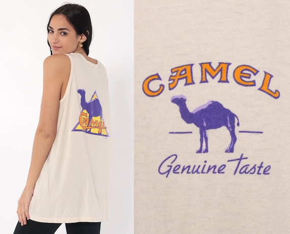 Camel Joe Cigarette Shirt Cigarette Tank Top 90s Smokers T Shirt Genuine Taste 1990s Vintage Graphic Print Tee Beige USA Extra Large XL