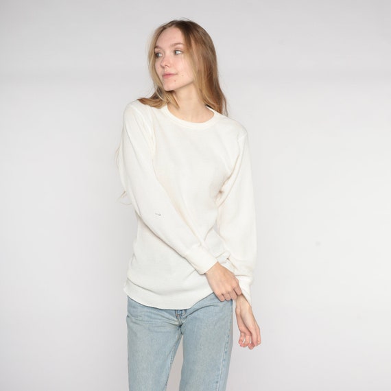 Off White Thermal Shirt 90s Long Sleeve Shirt Waf… - image 4