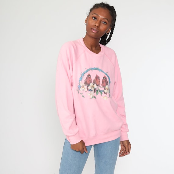Cardinal Bird Sweatshirt 80s Sweatshirt 90s Pink Sweatshirt Jumper Graphic Retro Pullover 1980s Sweater Extra Large xl l