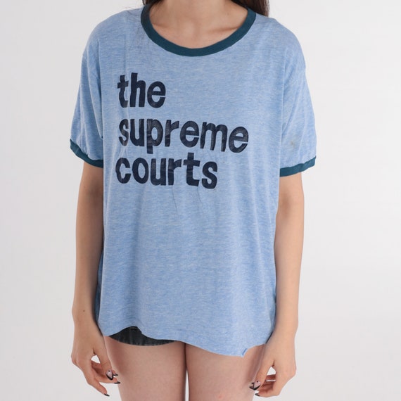 The Supreme Courts Shirt 80s Ringer Tee Heather Blue T-Shirt US Court Justice System Graphic Tee Single Stitch TShirt Retro Vintage 1980s XL