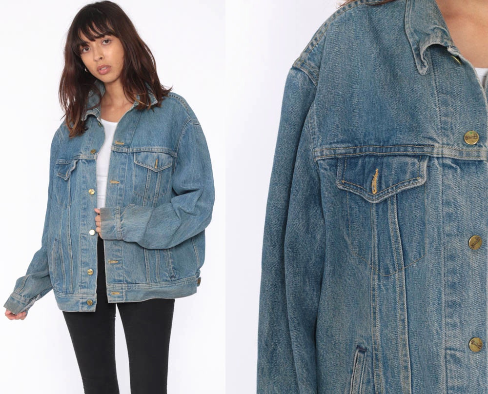 80s Denim Jacket LL Bean Jean Jacket Blue Jean Trucker Stone Wash 1980s