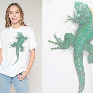 Costa Rica T-Shirt Y2K Iguana Lizard Tropical Graphic Tee Animal Wildlife Reptile TShirt Surfer Tourist Travel Top White Vintage 00s Medium image 1