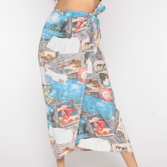 Tropical WRAP Skirt 90s Jams World Skirt Corsica France Midi Ocean Nautical Print Summer Beach 1990s Vintage Hippie High Waisted Small xs