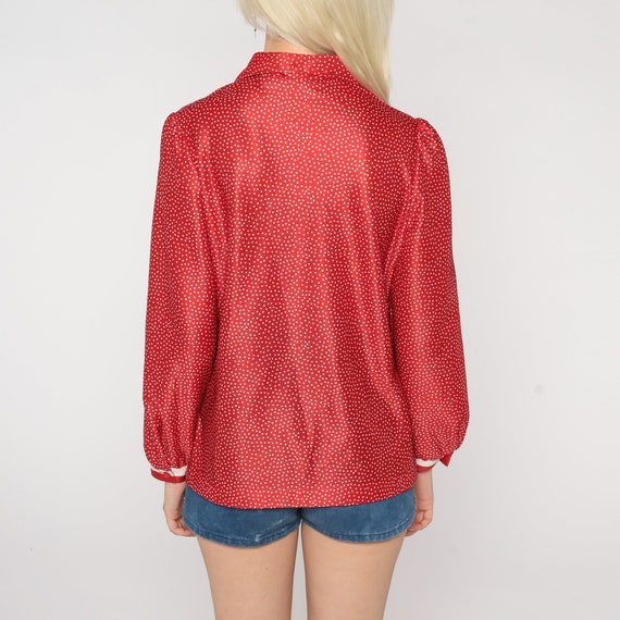 Polka Dot Blouse Red 70s Top Long Sleeve Button U… - image 6