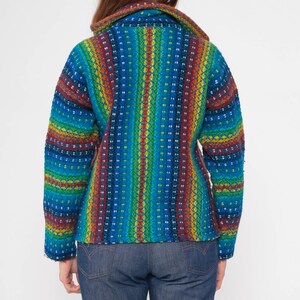 Rainbow Wool Jacket 00s Earth Ragz Striped Zip Up Knit Jacket Bohemian Y2K Vintage Hippie Multicolor Medium Large image 8