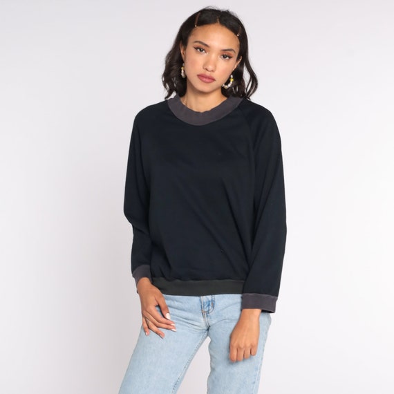 Black Crewneck Sweatshirt 80s Sweatshirt Plain Lo… - image 2