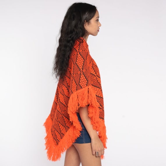 Embroidered Poncho 70s MEXICAN Poncho Neon Orange… - image 5