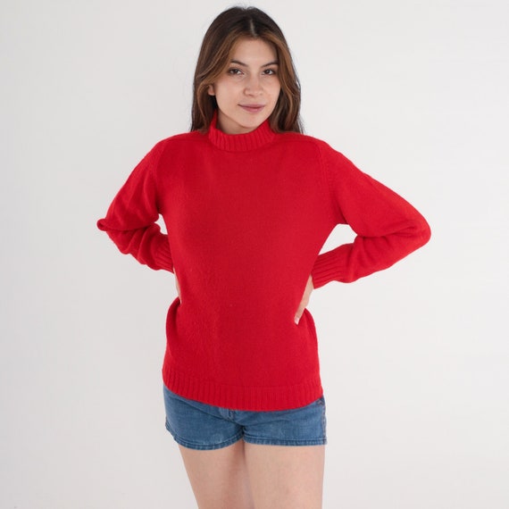 Red Sweater 70s Mock Neck Sweater Acrylic Knit Sw… - image 3