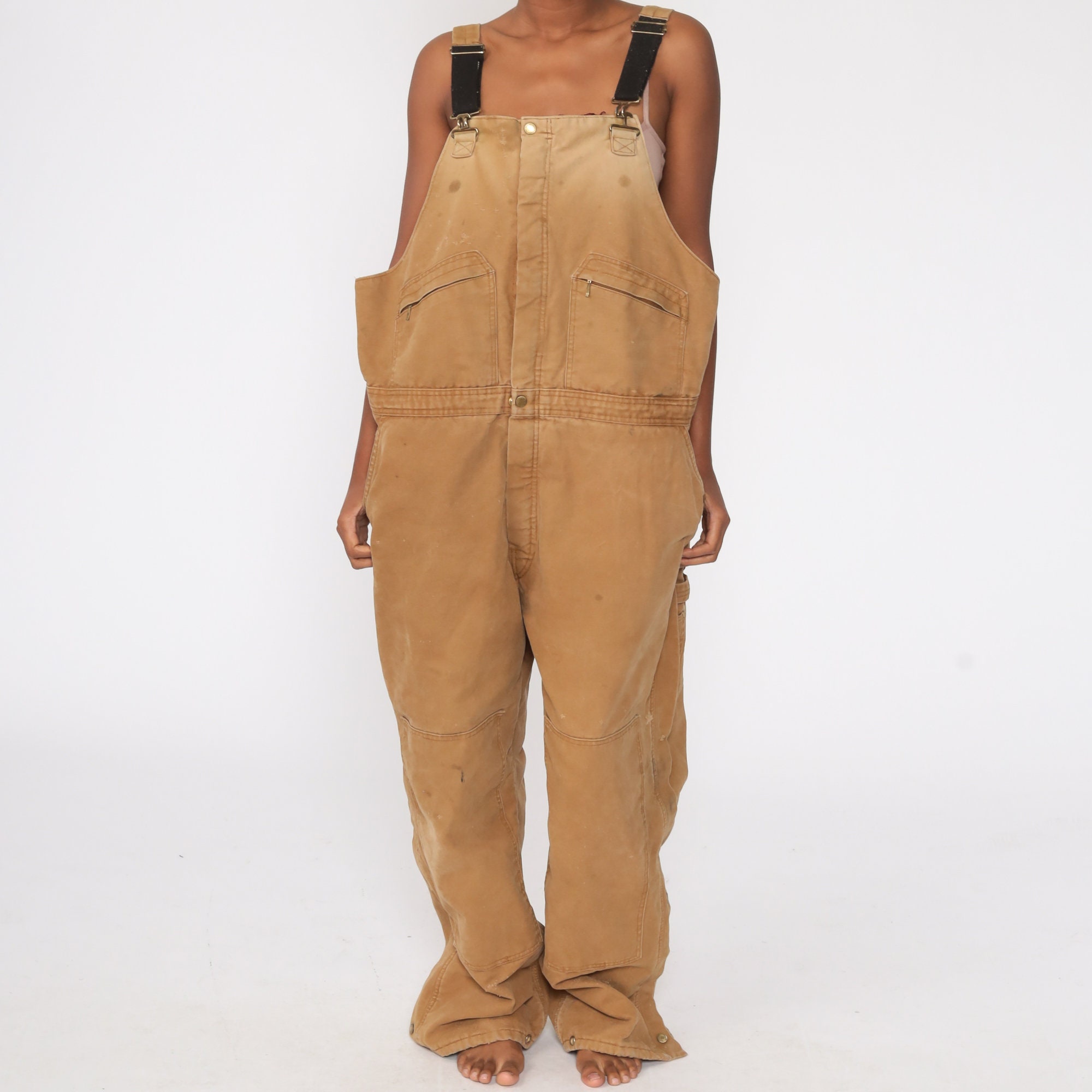 Tan INSULATED Overalls Distressed Coveralls Workwear Brown Etsy
