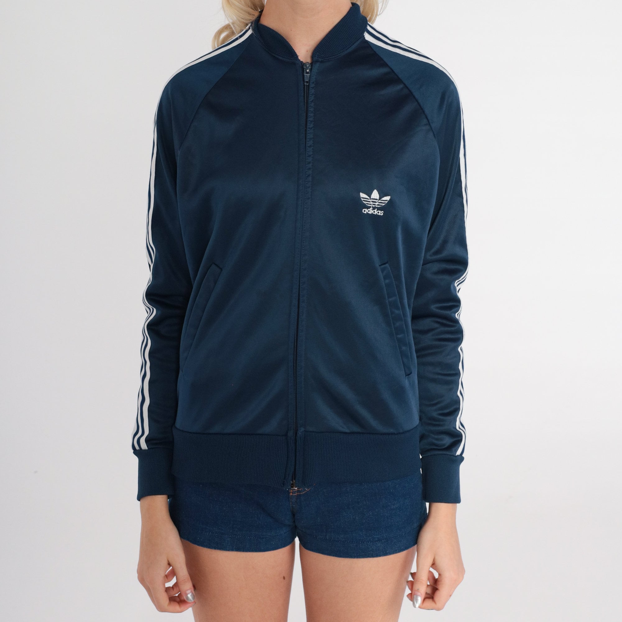 Adidas Track Jacket 80s Navy Blue Zip up Jacket Retro Sports 