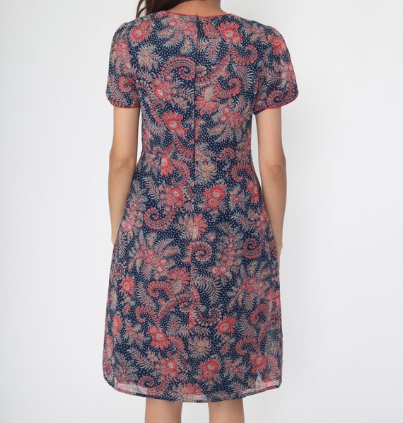 Mod Floral Dress Navy Puff Sleeve Dress 70s Mini … - image 5