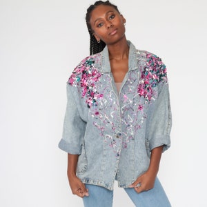 90s Denim Jacket Paint Splatter ACID WASH Jean Jacket Glitter Jacket Vintage Jacket Button Up Blue 1990s Oversize Small S
