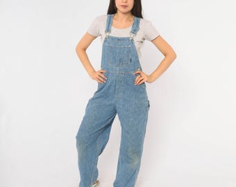 Y2K Old Navy Overalls Blue Denim Bib Dungarees Baggy Cotton Carpenter Jean Workwear Utility Light Wash Womens Vintage Extra Small XS