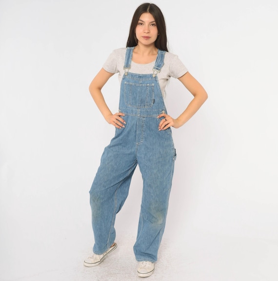 Y2K Old Navy Overalls Blue Denim Bib Dungarees Baggy Cotton Carpenter Jean Workwear Utility Light Wash Womens Vintage Extra Small XS