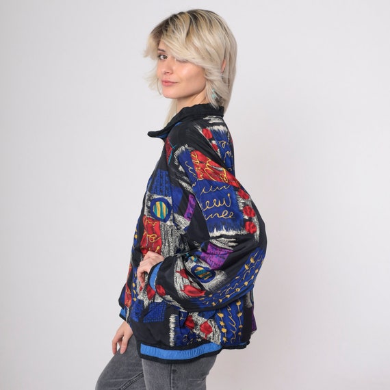 90s Patchwork Windbreaker Black Checkered Abstrac… - image 5