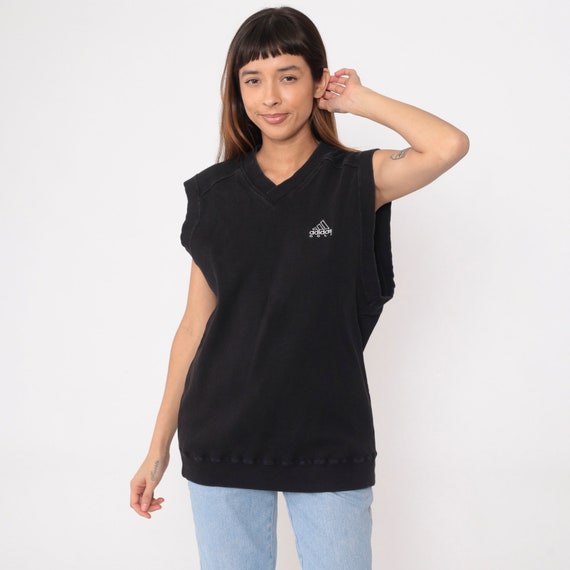 Adidas Golf Tank Top 00s Black V Neck Athletic Shirt Ribbed Slouchy Sportswear Shirt Retro Vintage Y2K Cotton Men's Medium