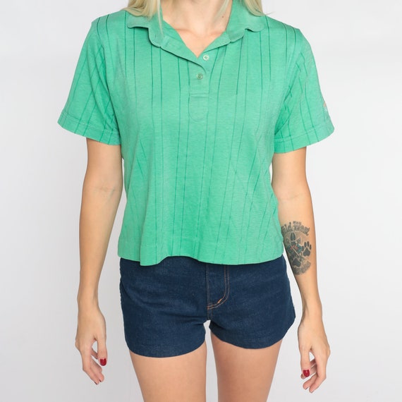 Green Polo Shirt 70s Tri Palm Country Club Ribbed… - image 8