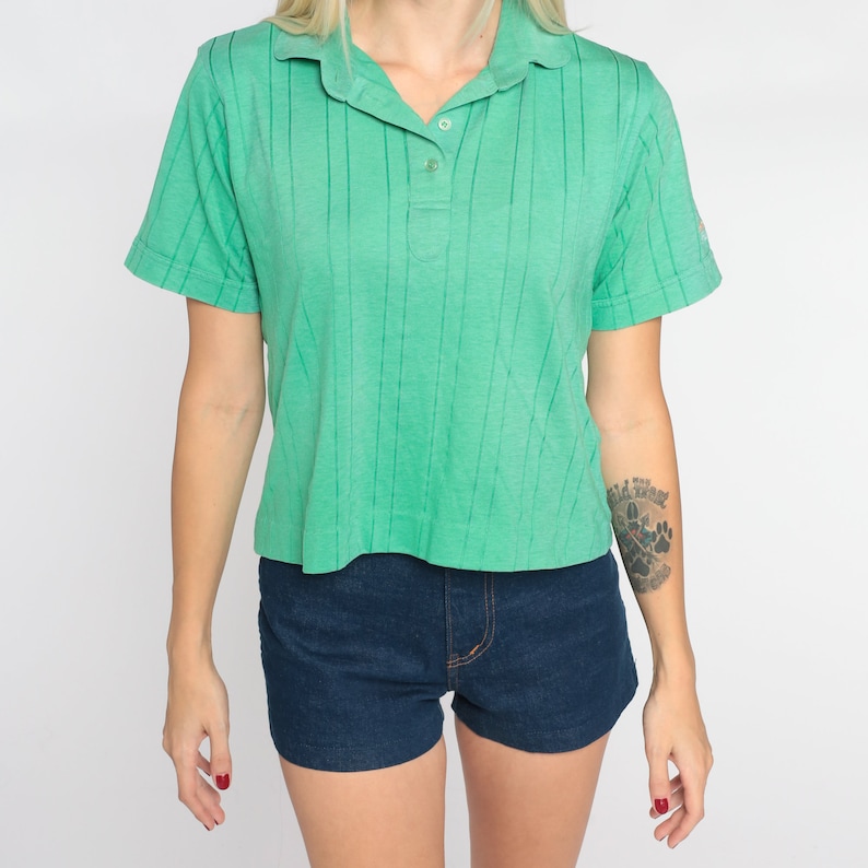 Green Polo Shirt 70s Tri Palm Country Club Ribbed Collared Shirt Embroidered Palm Tree Button Up Short Sleeve Retro Vintage 1970s Small S image 8