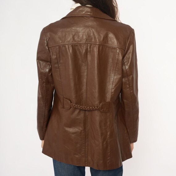 70s Brown Leather Jacket Button Front Collared Br… - image 10