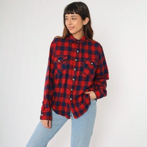 Vintage Buffalo Plaid Shirt Men&#39;s Large 80s Red Blue Flannel Shirt Grunge Long Sleeve Button Up 1990s Oversized Lumberjack 1980s 16-16 1/2