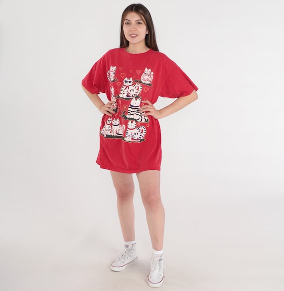 Glitter Cat T-Shirt Dress 90s Sleep Shirt Mini Re… - image 2