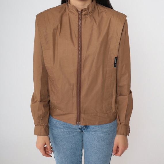 Members Only Jacket 80s Brown Rainbow Tag Bomber Windbreaker Structured Pleat Cafe Racer Moto Tailored Vintage 1980s Lightweight Small