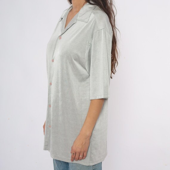 90s Silver Shirt Button Front Collared Tunic Slee… - image 8