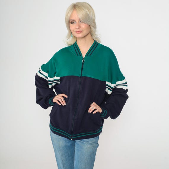 Vintage Pierre Cardin Track Jacket 80s Color Block Striped Green Navy Blue Zip Up Sweatshirt Retro Athleisure Warmup 1980s Men's Large L