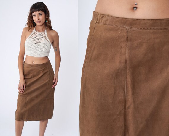 Brown Leather Skirt 80s Pencil Skirt Boho Hippie High Waisted Knee Length Wiggle Skirt Pencil Bohemian Going Out Vintage 1980s Medium Etsy