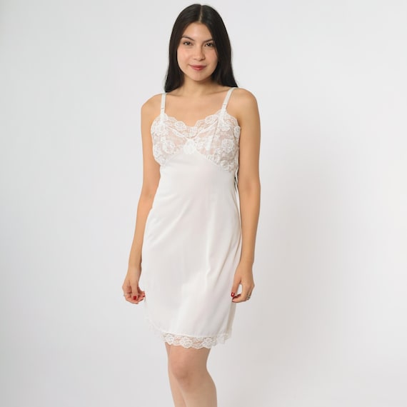 Slip Dress 80s White Lace Bustier Spaghetti Strap Vintage Lingerie Boudoir Nightgown Romantic Feminine Delicate Dreamy Elegant Small S