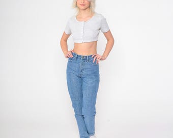 Vintage 90s Guess Jeans High Waisted Tapered Mom Jeans Retro Blue Wash Denim Pants Mom Jeans 1990s Made in USA Small S 29