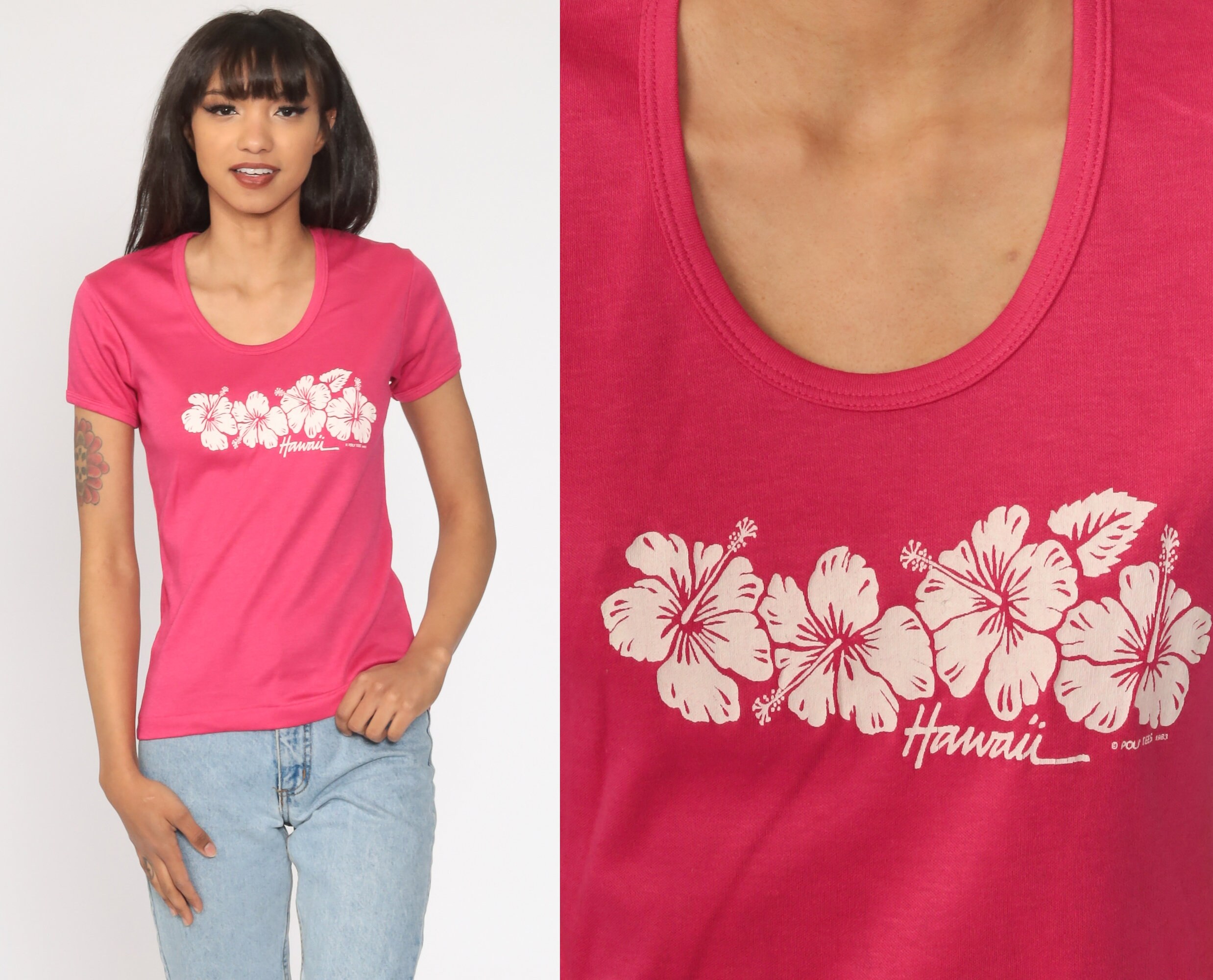 Hawaii Shirt 80s Pink Floral Tee Beach Tropical Shirt 1980s Graphic T ...