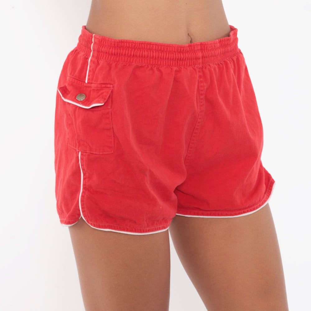 Red Gym Shorts 80s Cotton Running Shorts High Waisted