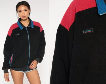 Columbia Fleece Jacket 90s Black Hiking Sweater Zip Up Jacket 1990s Red Blue Trim Plain Vintage Retro Vintage Oversize Large L