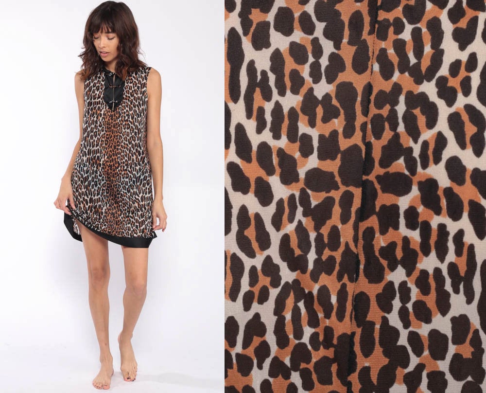 Leopard Slip Dress Vanity Fair Nightgown Lingerie Dress 70s Animal Print Pajamas Mini Chemise Lingerie Vintage Small Medium