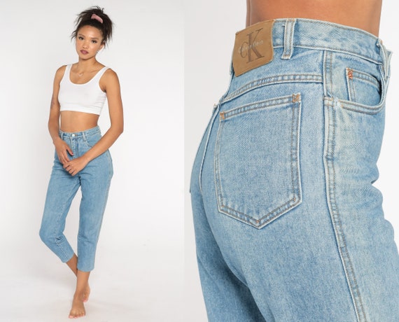 Calvin Klein Mom Jeans 26 Blue Slim Jeans CK 90s Denim Pants Tapered Jeans 1990s Vintage Small 26 x 26 Petite Short