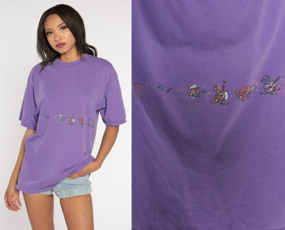 Vintage Cat Shirt 90s Country Western T-Shirt Kitty Rock Band Music Graphic Tee Retro Novelty Funny TShirt Animal Purple 1990s Medium Large